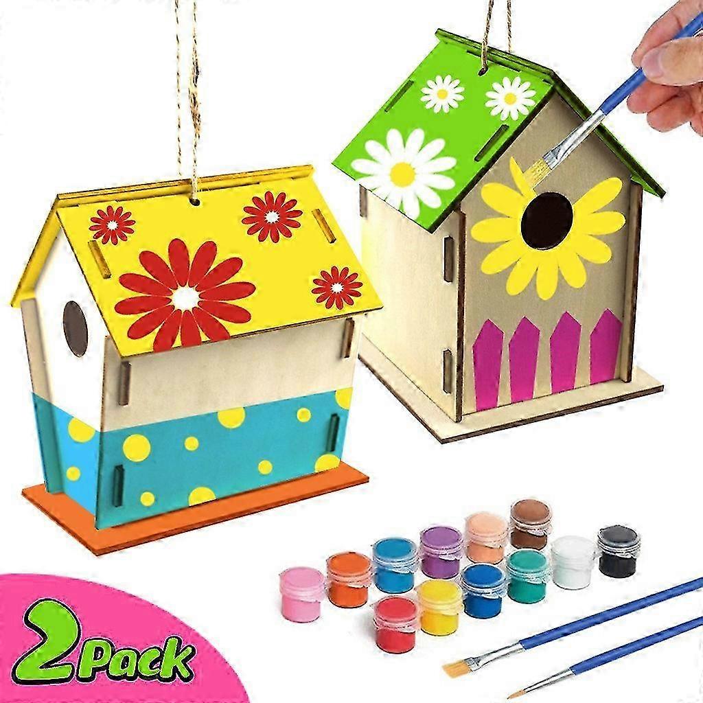 Řemesla pro děti ve věku 4-8 let 2Pack DIY sada ptačích budek Build and Paint Birdhous 30ml