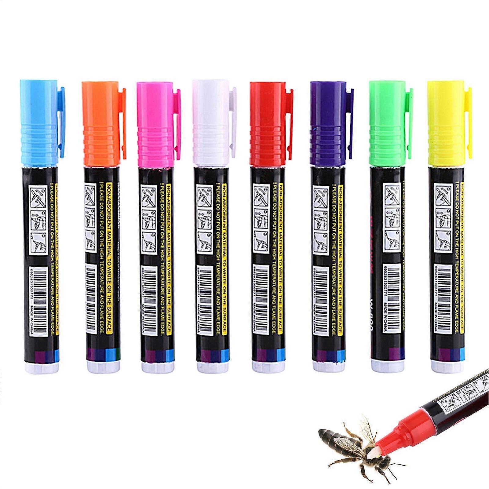 Water Based Marker Pens for Beekeeping, Queen Bee Set of 8, Smooth Writing, Vibrant Colors, Precise Feather Design