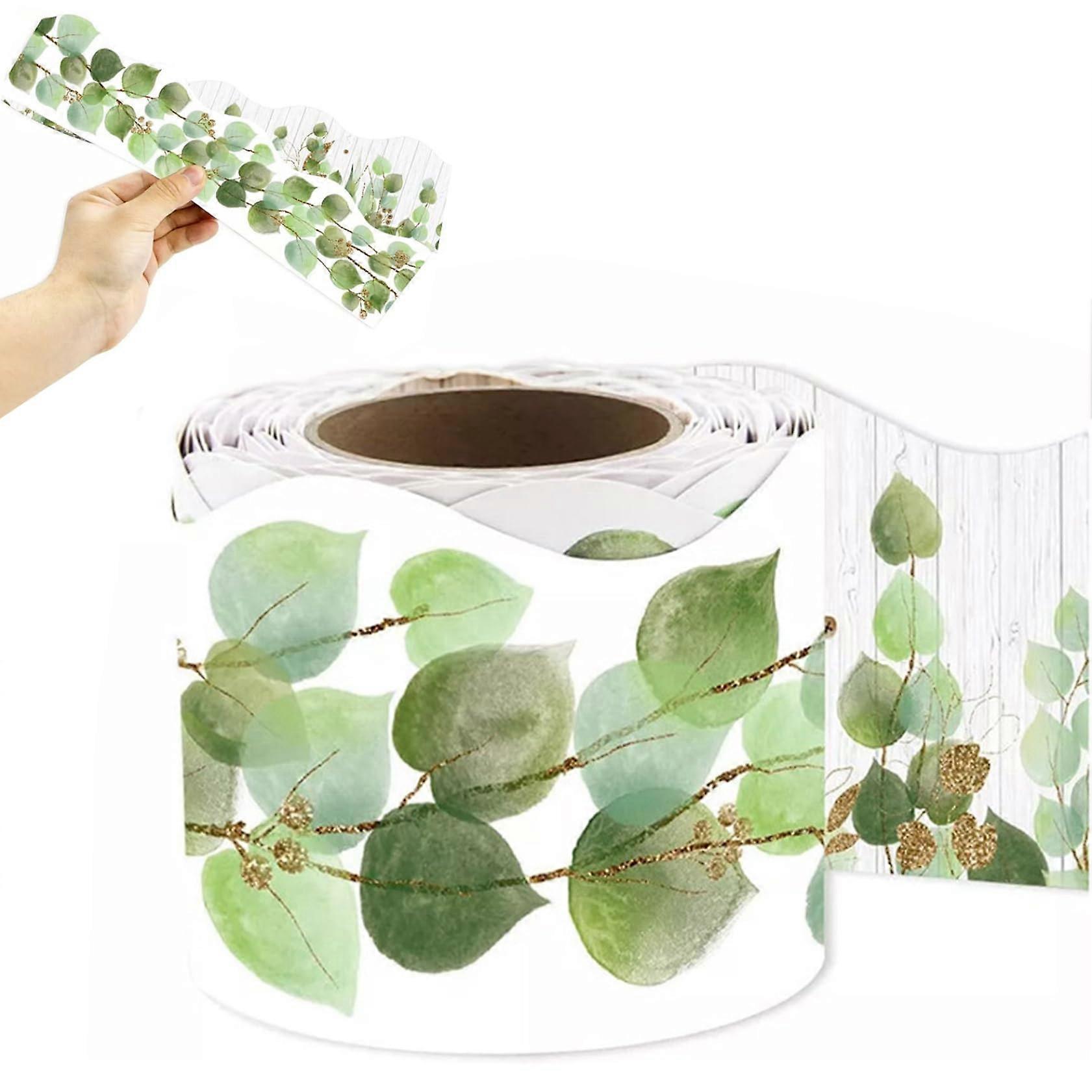 Eucalyptus Leaf Bulletin Board Border 49 Feet, DoubleSided Green Classroom Decoration, Elegant Eucalyptus Trim for School or Office Dcor