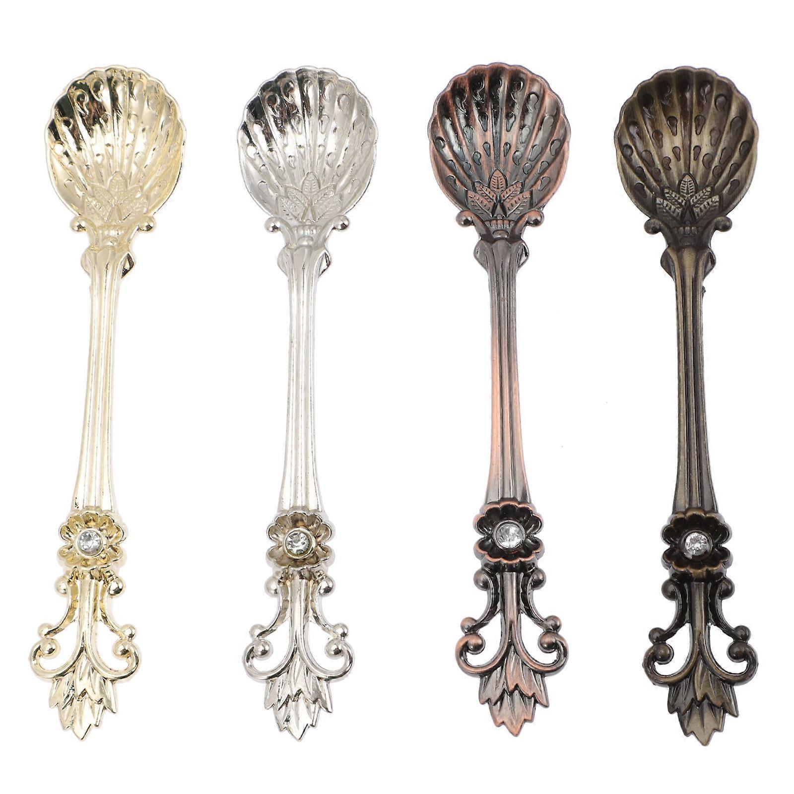 4pcs Long Handle Coffee Spoons Honey Mixing Dessert Spoon Set Vintage Shell Design Ideal for Latte, Ice Cream, Tea Easy to Clean