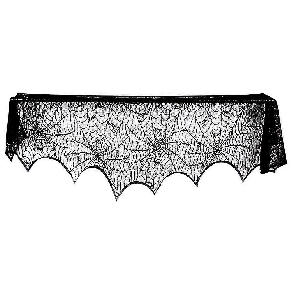 Halloween Table Cover Spider Web Lace Table Runner Rectangle Black 91x244cm Polyester 1Pack