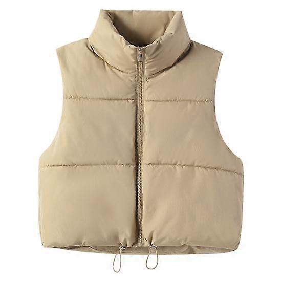 Winter Women Vest Coat Thickened Padded Zipper Closure Stand-up Collar Sleeveless Solid Color Winproof Heat Retention Outdoor Down Coat