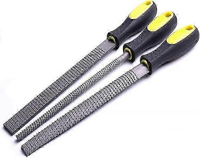 3-Piece Wood Rasp File Set for Woodworking - High Carbon Steel Round, Half-Round & Flat Files for Shaping and Smoothing Wood