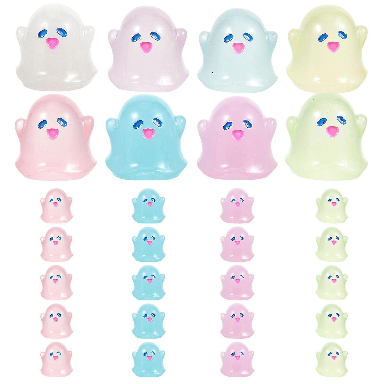 Miniature Ghost Figurines 20Pcs Small Ghost Ornaments Assorted Color 2.50X2.30X1.70CM Halloween DIY Projects Glow In The Dark