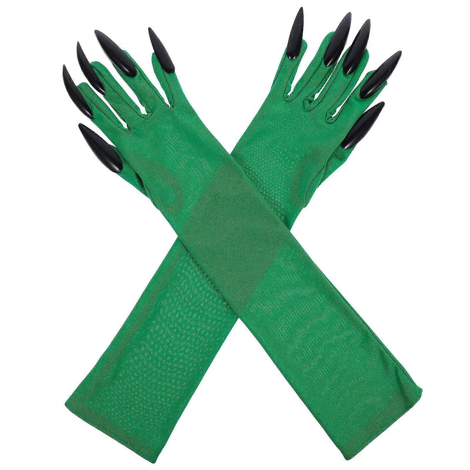 Scary Halloween Gloves Cat Claws Design Polyester Material Green 1Pair