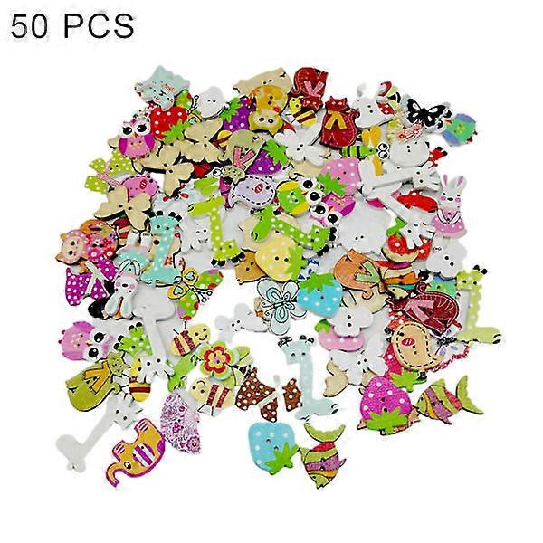 3 x 50 pcs/bag Buttons Ecological Cartoon Animal Pattern Wood Knitting Clothes Buttons For Home