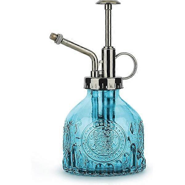 קנקן מים מזכוכית מובלט וינטג' אירופאי בכבישה ידנית (כחול)