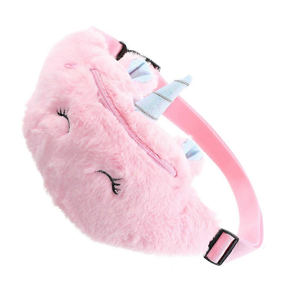 Pink Cartoon Unicorn Plush Waist Bag for Storage with Adjustable Straps and Smooth Metal Zipper 1pc