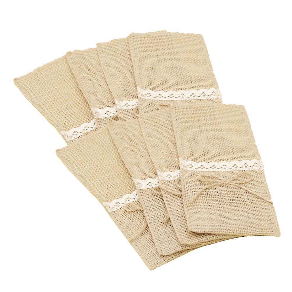 Khaki Linen Tableware Cover with Lace Design for Party and Wedding Decoration 12pcs Style G