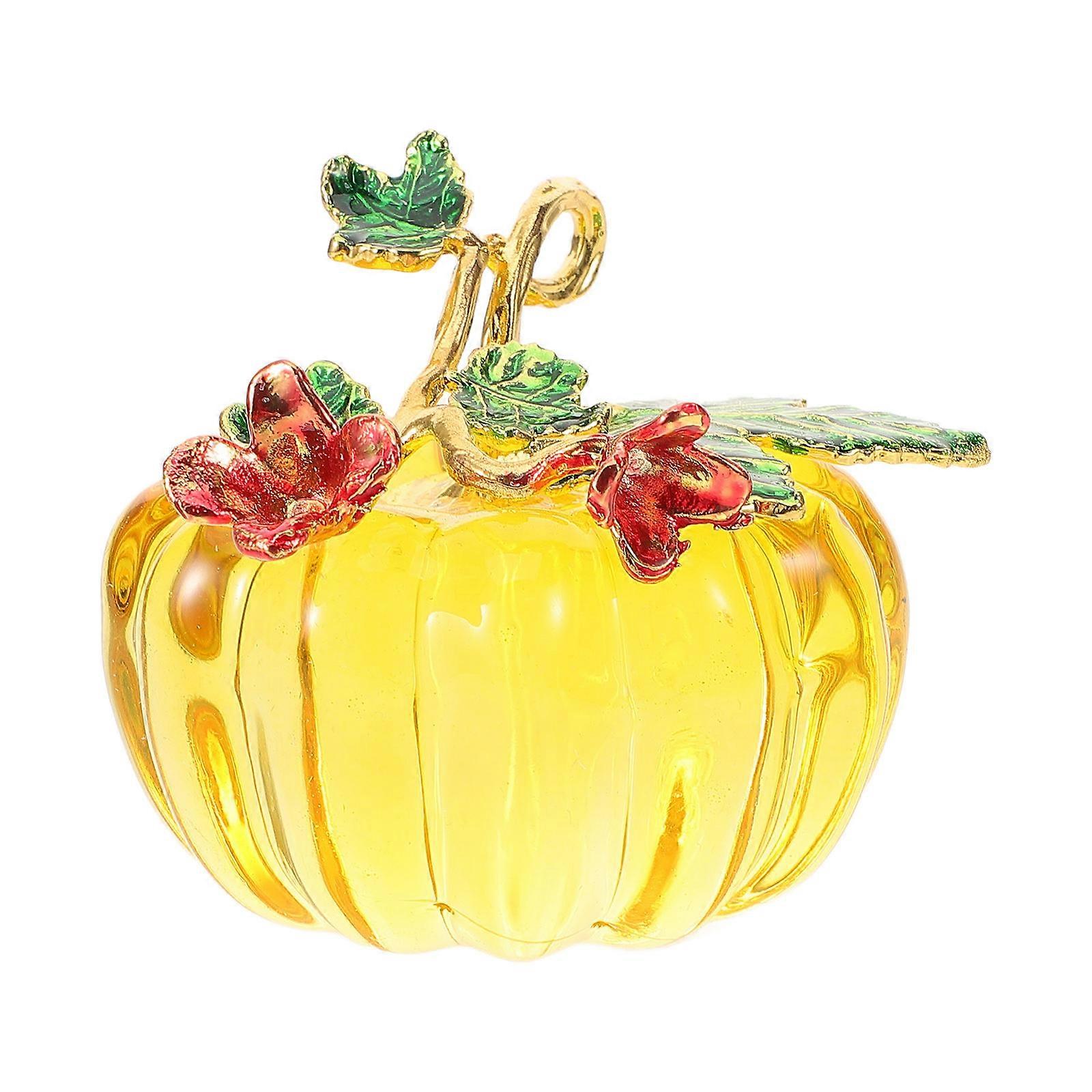 Mini Pumpkin Figurines For Table Decor In Stylish Yellow Color Made Of Glass 1Set