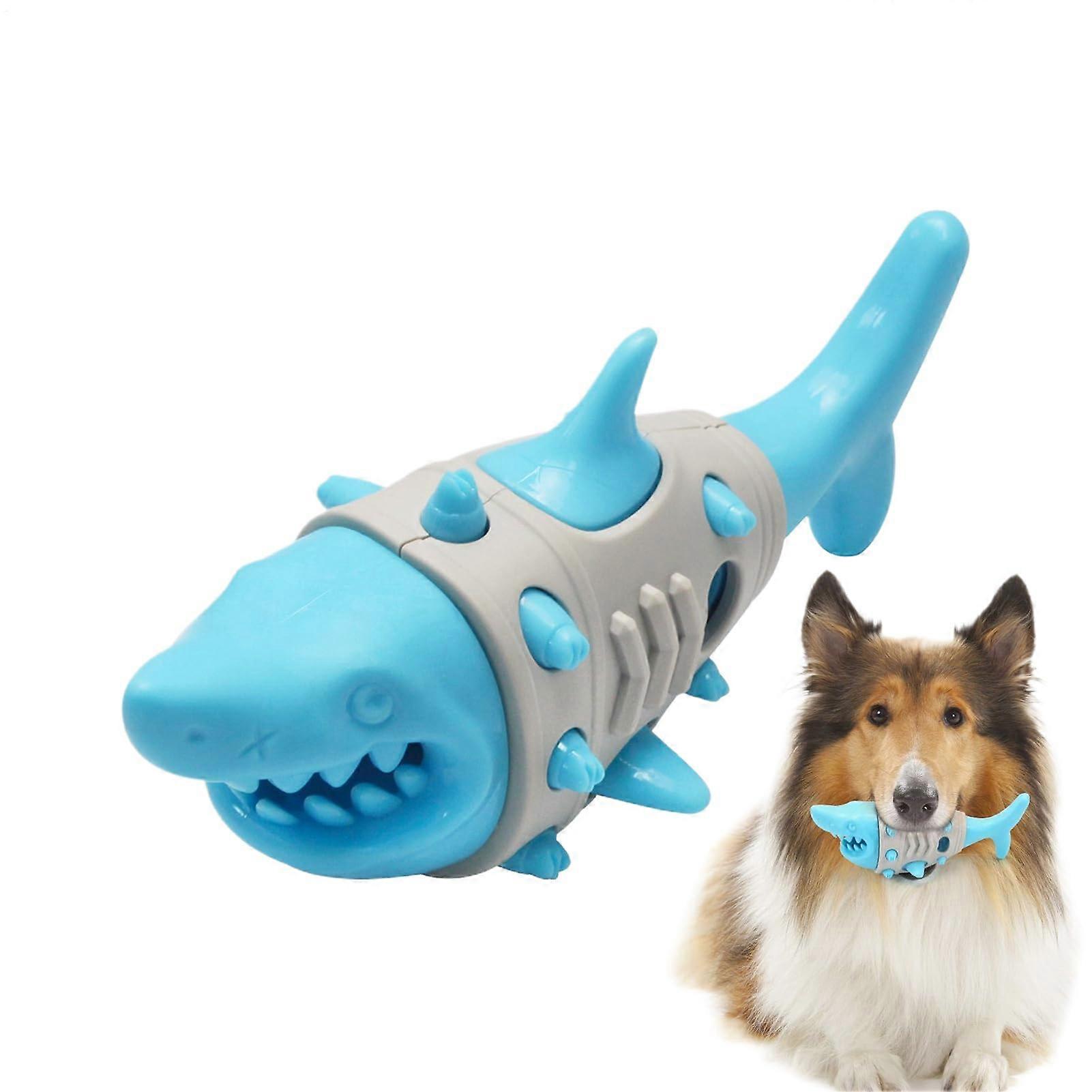 Dog Food Toy Teeth Cleaning Chew Toy for Puppies Interactive Shark Food Dispenser Chew Toy for Training Stress Relief Blue