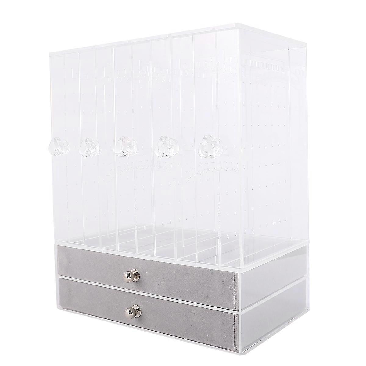 White Acrylic Necklace Rack for Jewelry Display and Storage Suitable for Home Desk Showcase Shop with 5 Doors 2 Drawers