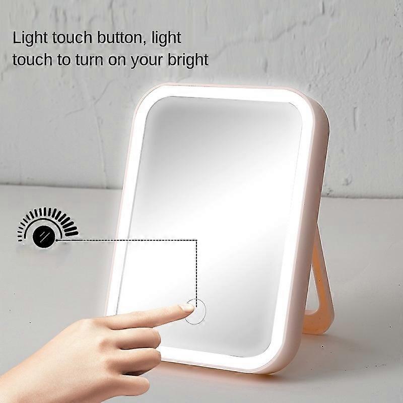 Foldable Portable Mirror LED Makeup Mirror with Lights Pink tricolor light