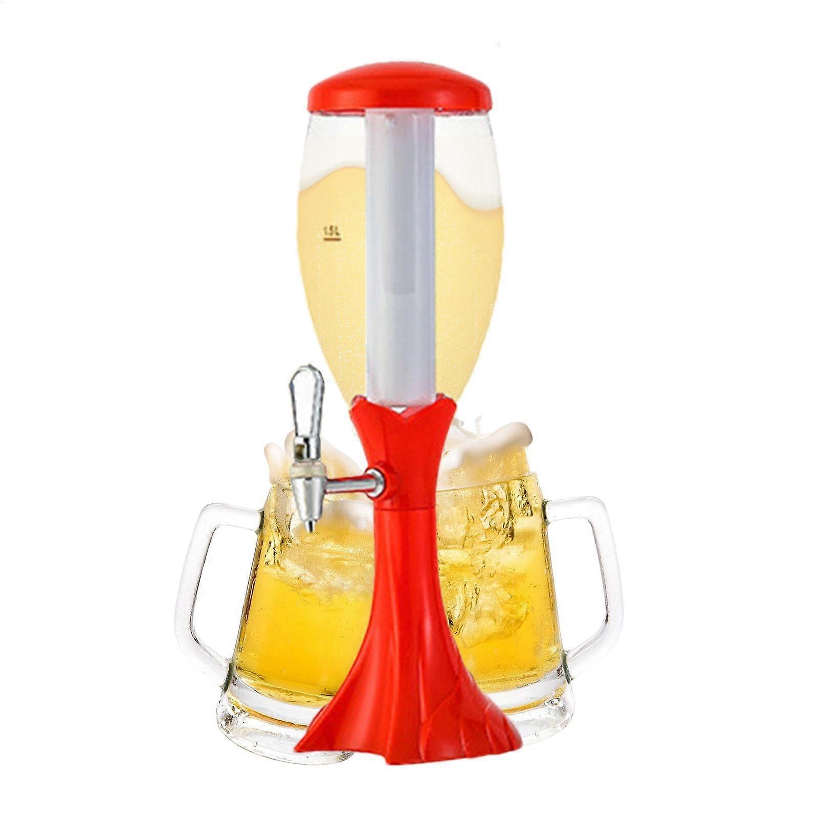 Table Beer Dispenser Red, Luminous Drinking Tower With Ice Tube And Tap, For Iced Tea, Lemonade, Water, Liqueur