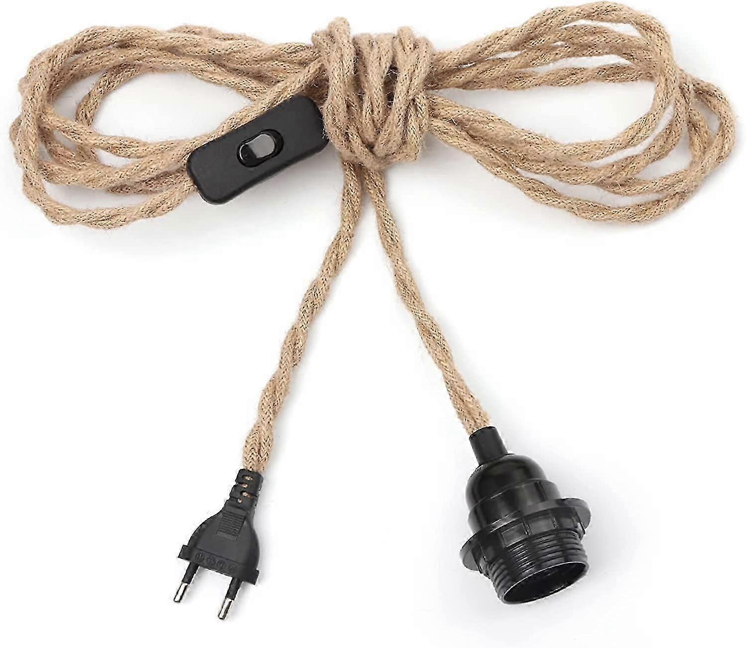 Hemp Rope Chandelier 4.5m Cable, E27 Socket Switch with Bulb Cable Wire