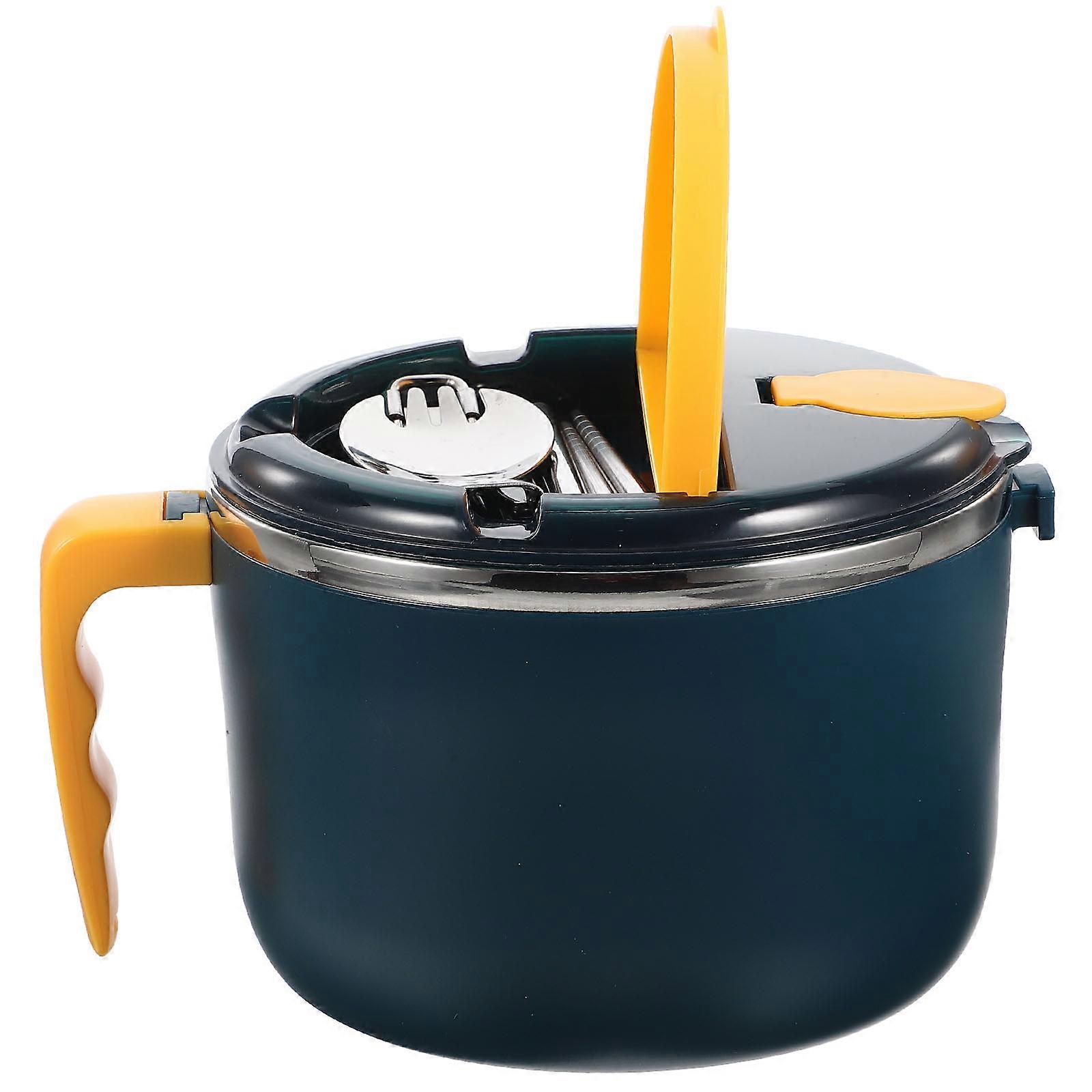 Blue Insulated Noodle Bowl with Cover and Handle for Home Use Made of Stainless Steel and PP 1 Set