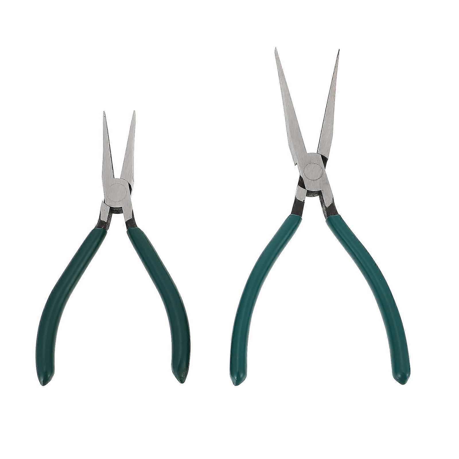 2pcs Warp Knitting Machine Needle Pliers with Straight Long Nose, Flat Jaws, and Soft Handles for Durable, Precise Gripping in Crafting Applications