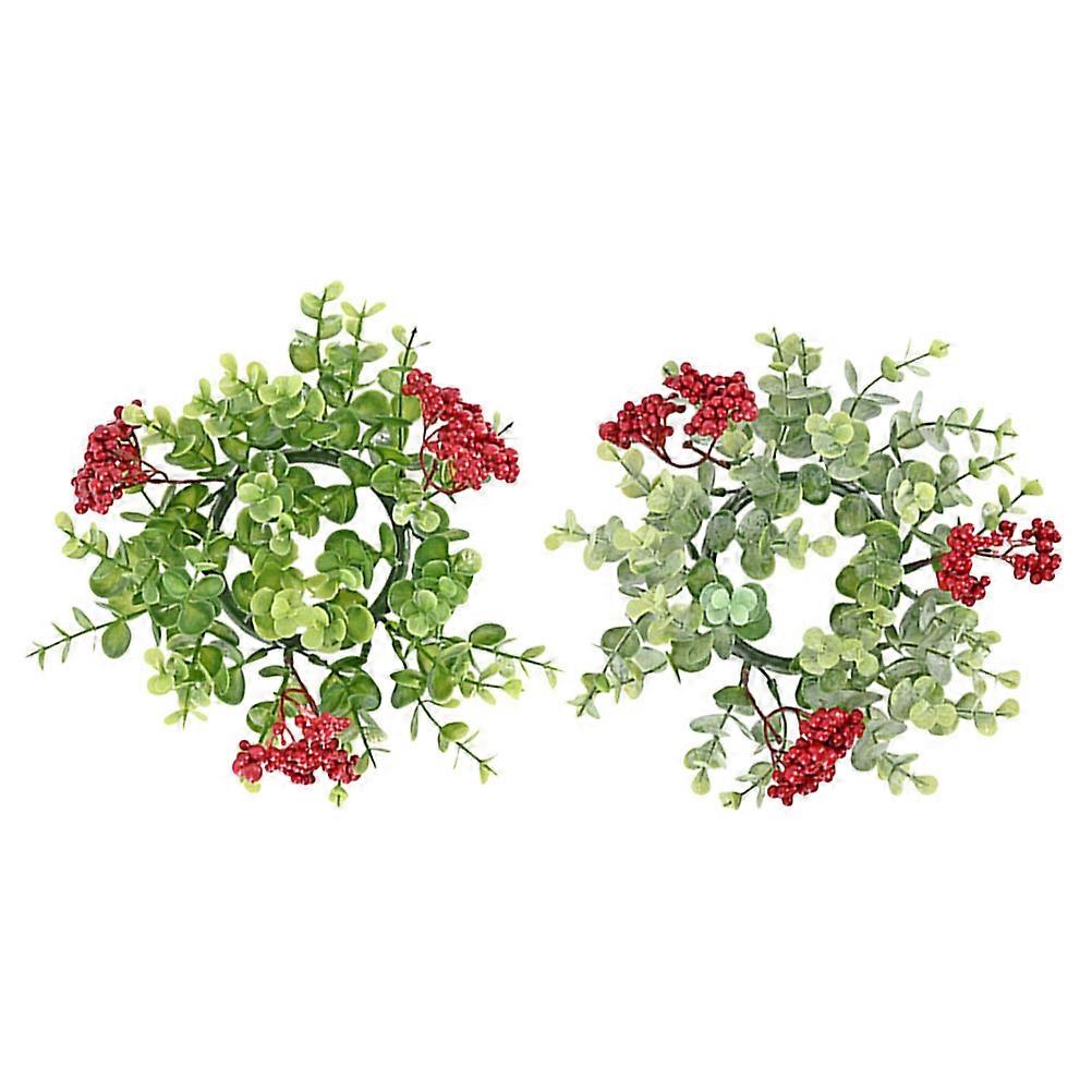 Christmas Candle Rings with Realistic Eucalyptus & Red Berries – Festive Pillar Decor for Home, Wedding, Party Centerpieces