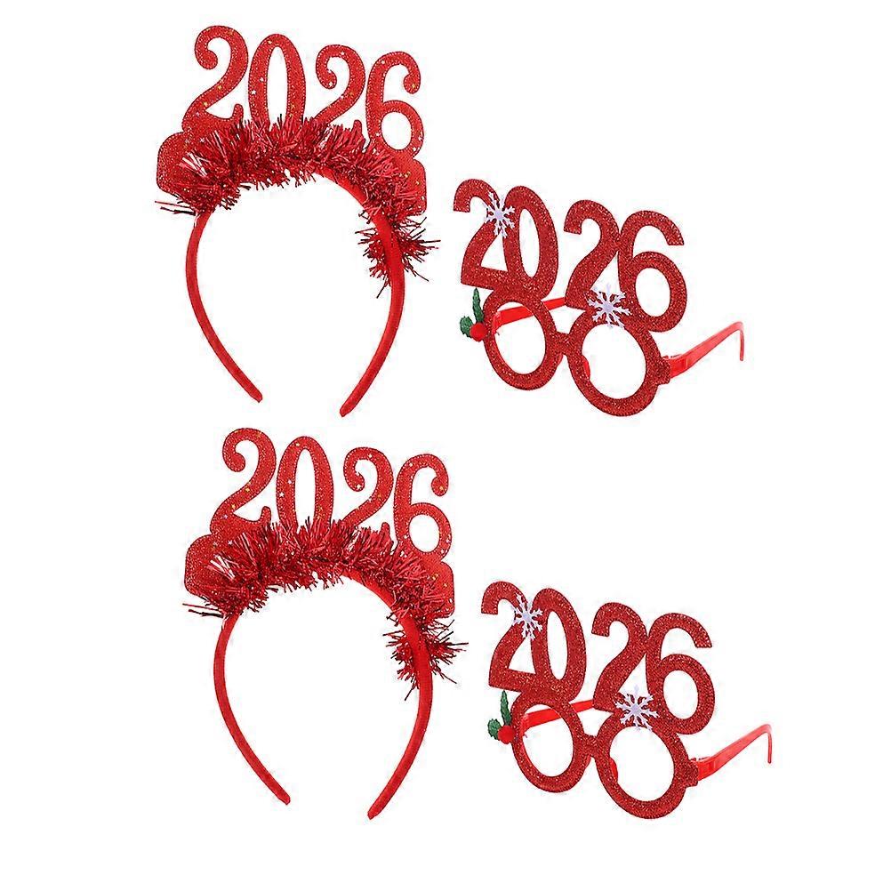 2026 New Year Eyeglasses 4Pcs Red Cloth for Decoration with Festive Number Design