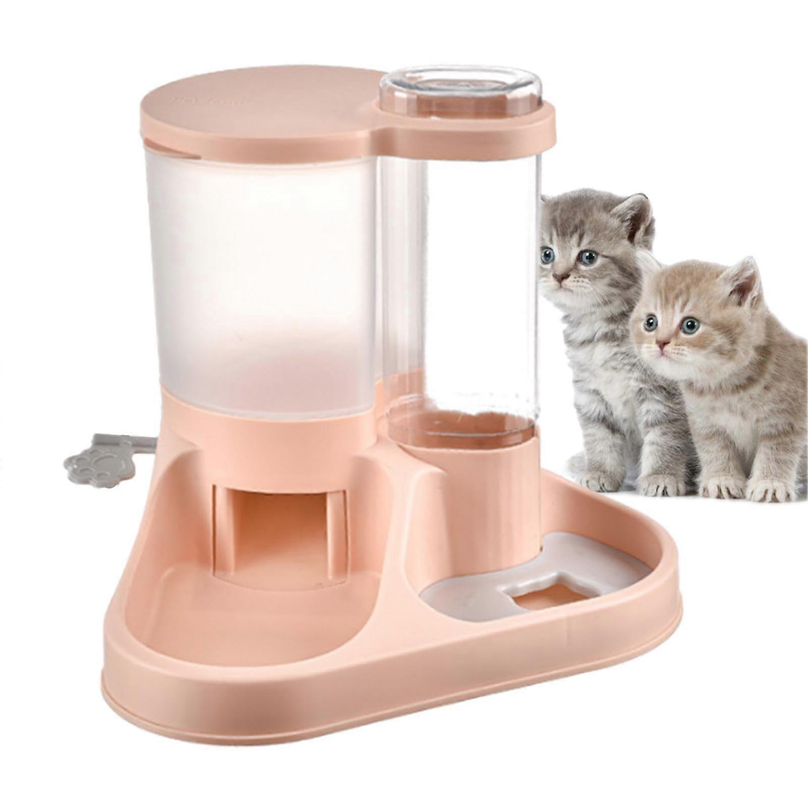 Automatic Pet Feeder and Water Dispenser 2in1 Automatic Pet Feeder Transparent Feeder for Cats, Dogs and Other Pets, Pink