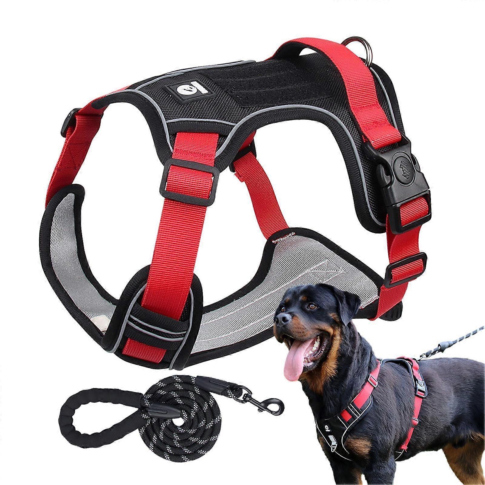 Dog Harness with Handle, Adjustable Breathable Reflective Dog Vest, Padded No-Pull Harness Set for Large Black Dogs