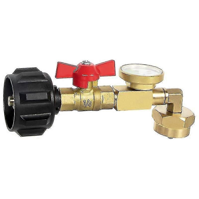 Propane Refill Adapter With Valve And Gauge, Fill 1 Lb Bottles From 20 Lb Tank, 90-degree Elbow Des