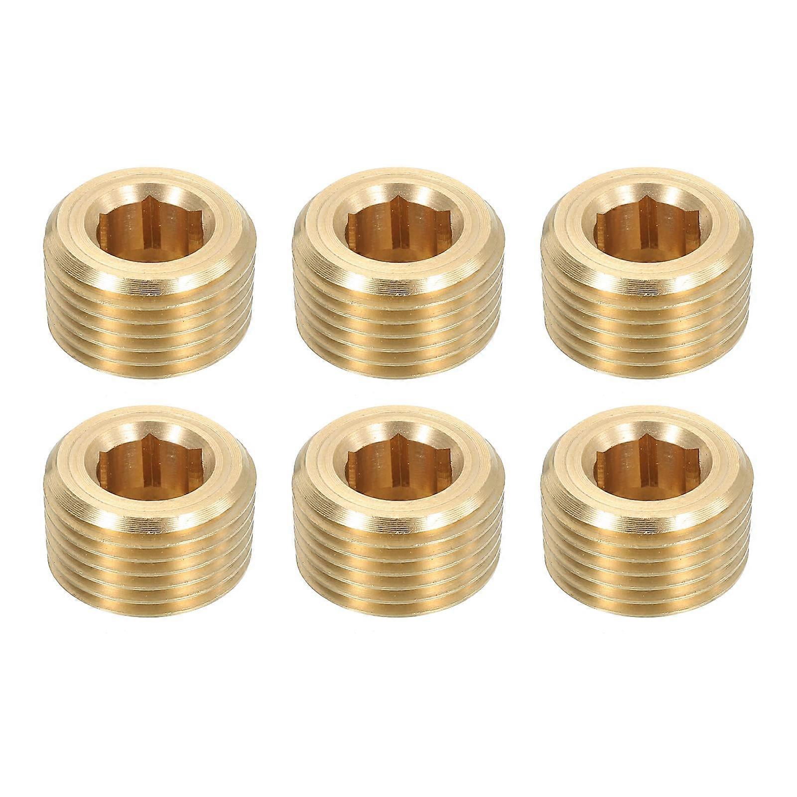 6 Brass Pipe Plugs 0.95 cm NPT Hex Head Socket Screws Threaded for Air Tank Pipe End Sealing