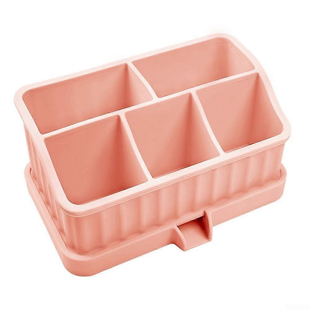 Flexible silicone storage box for bathroom with nonslip bottom and removable design (Pink) Rose