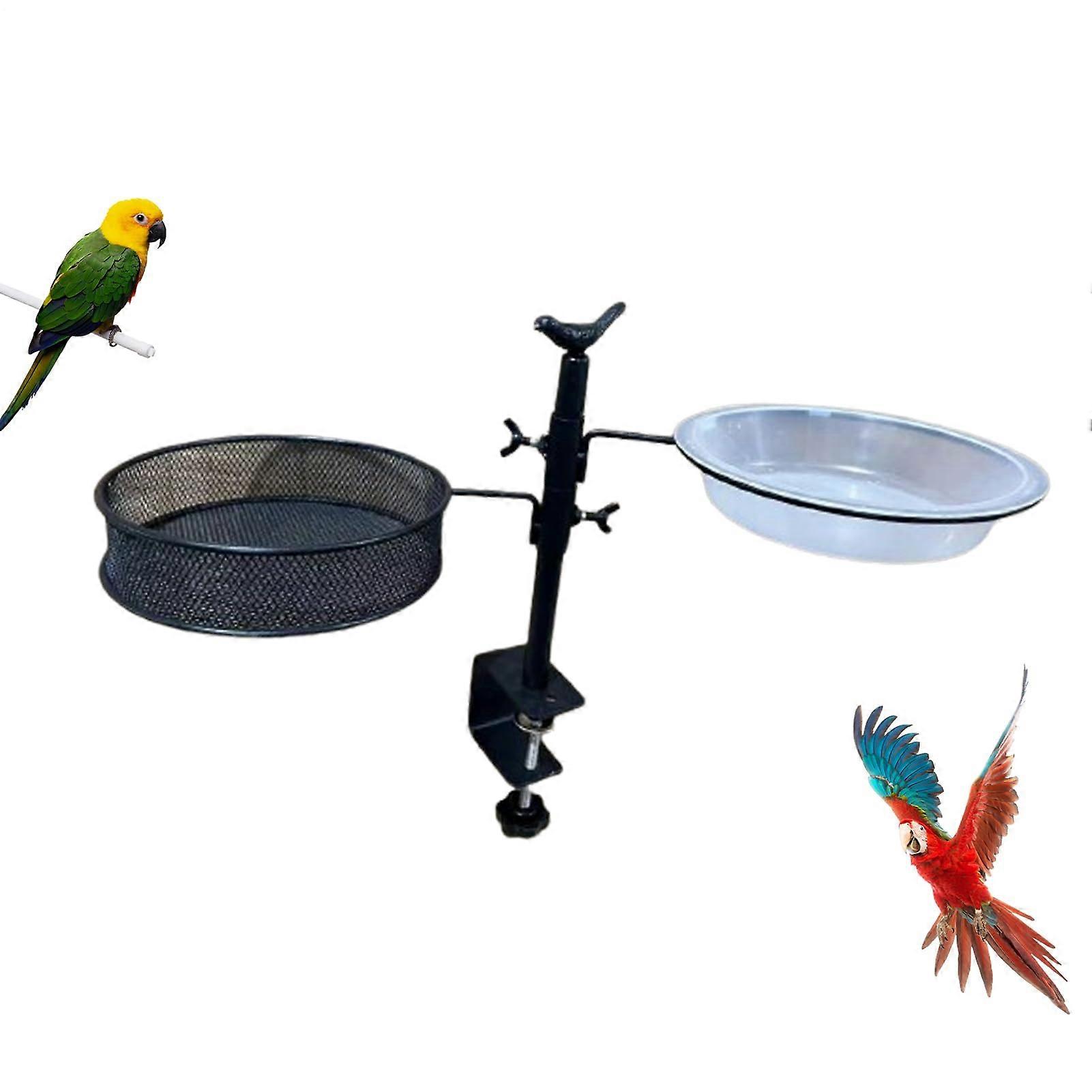 Bird Feeder Station - Rustproof Deck Clamp Mount Tray with Rotatable Pot Holder for Outdoor Railing and Wildlife Feeding