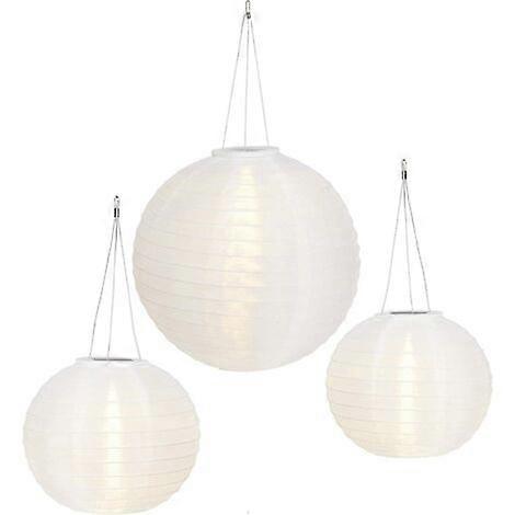 Set of 3 white Chinese solar lanterns with warm white LEDs