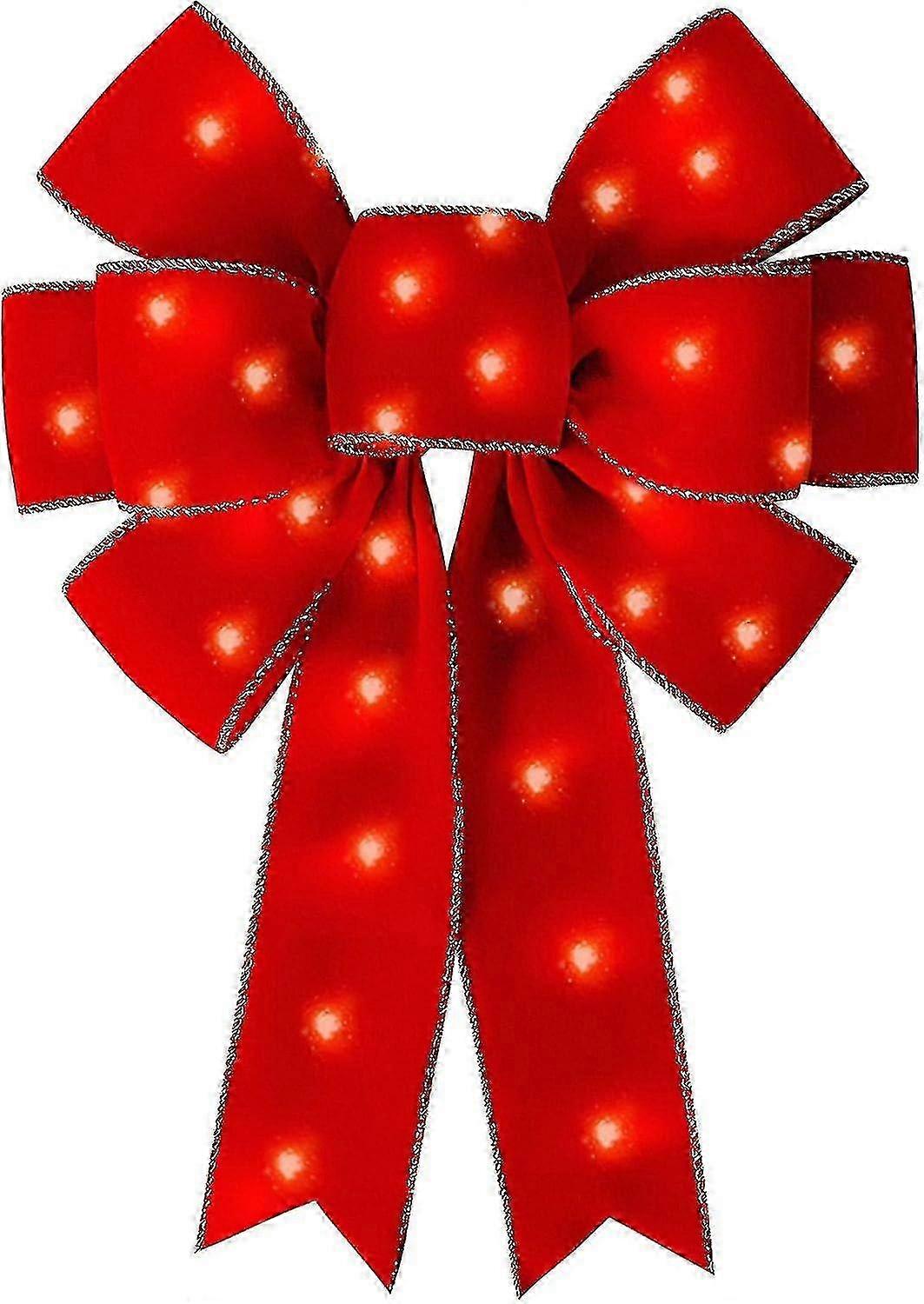 Décorations de Noël avec nœuds rouges à LED, grand nœud en velours avec lumières LED pour couronnes d'extérieur et arbres