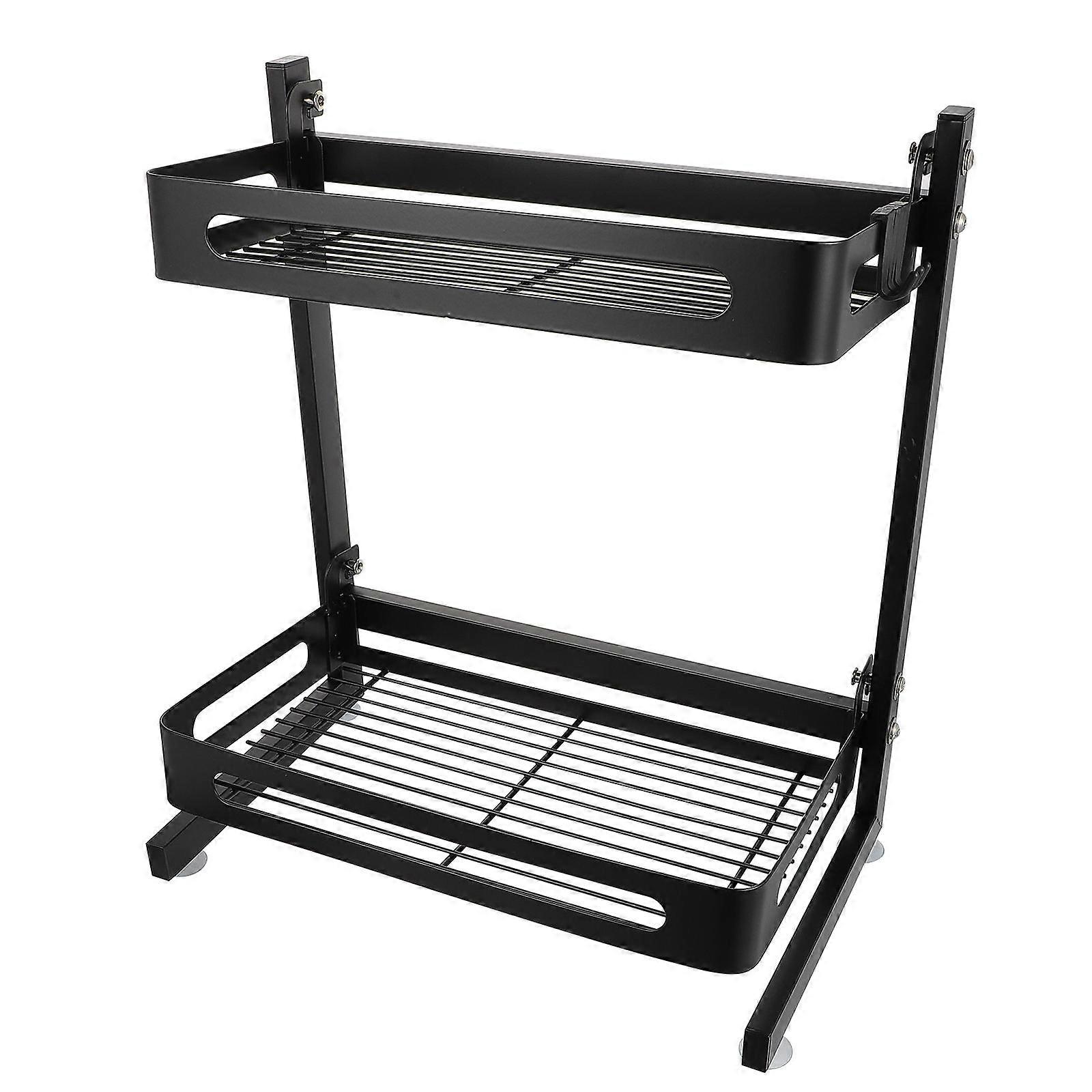 Storage Rack Double-Layer Kitchen Rack Kitchen Storage Tool Stainless Steel Black 1Pcs
