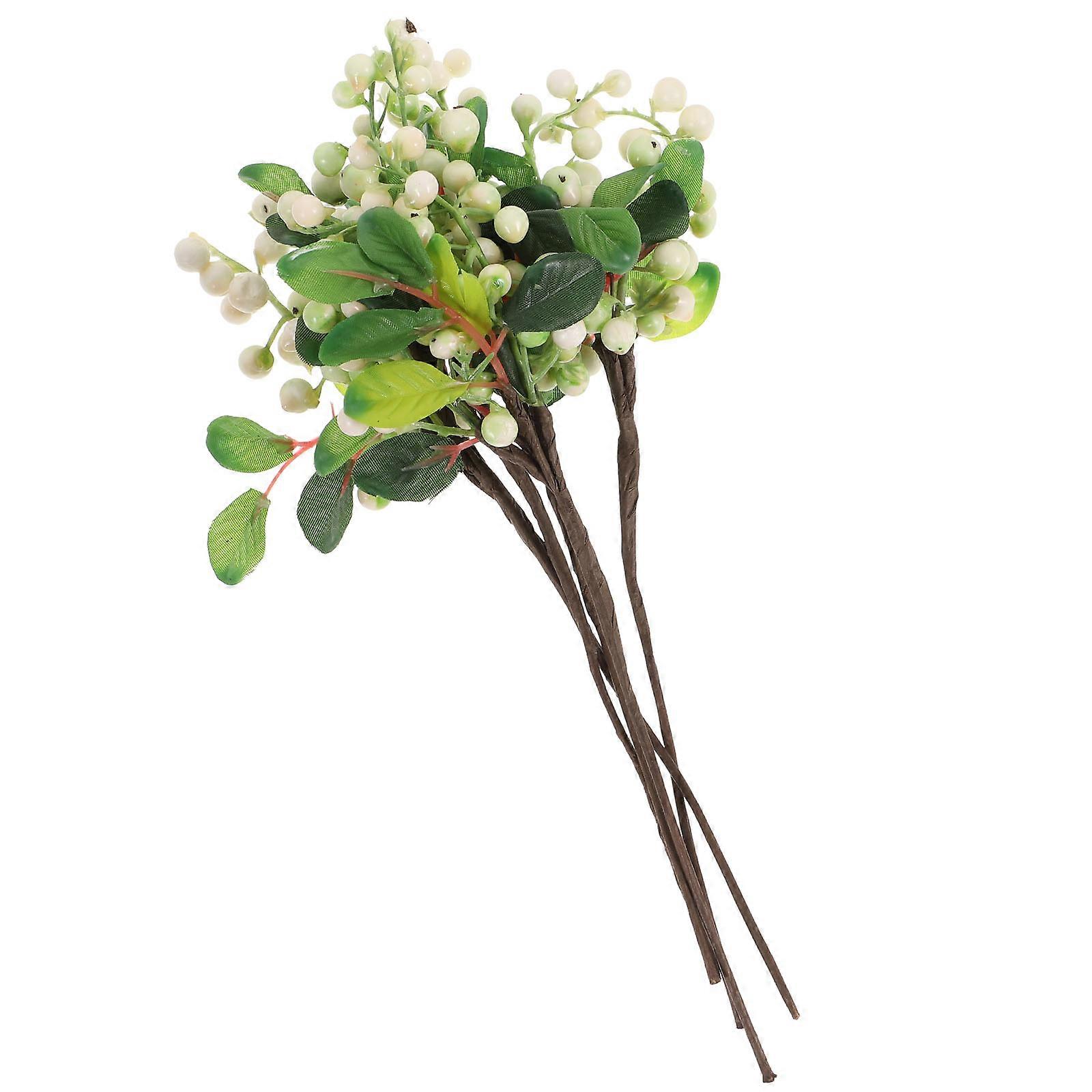 Artificial Blueberry Stems for DIY Decorations with Lifelike Fabric Fruits 5pcs White Green Multi