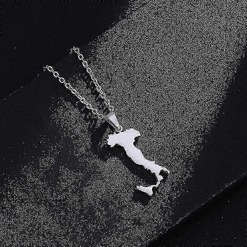 Collane con ciondolo mappa dell'Italia - stile etnico, compatibile per donne e uomini, colore argento e oro, acciaio inossidabile, design italiano