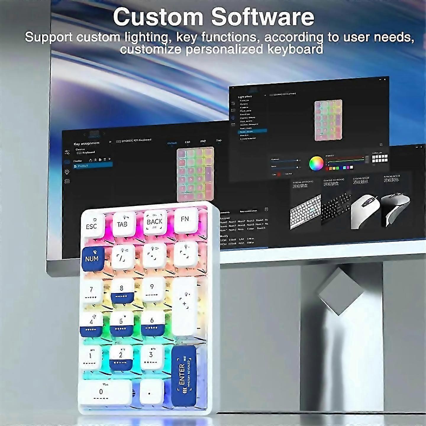 Pour clavier mécanique K21 Bluetooth Number Pad 21 touche transparent