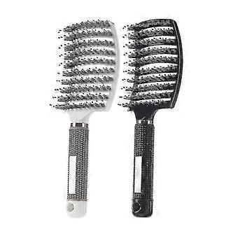 2 Pack Boar Bristle Hair Brush, Curved And Vented Detangling Hair Brush Compatible With Lo