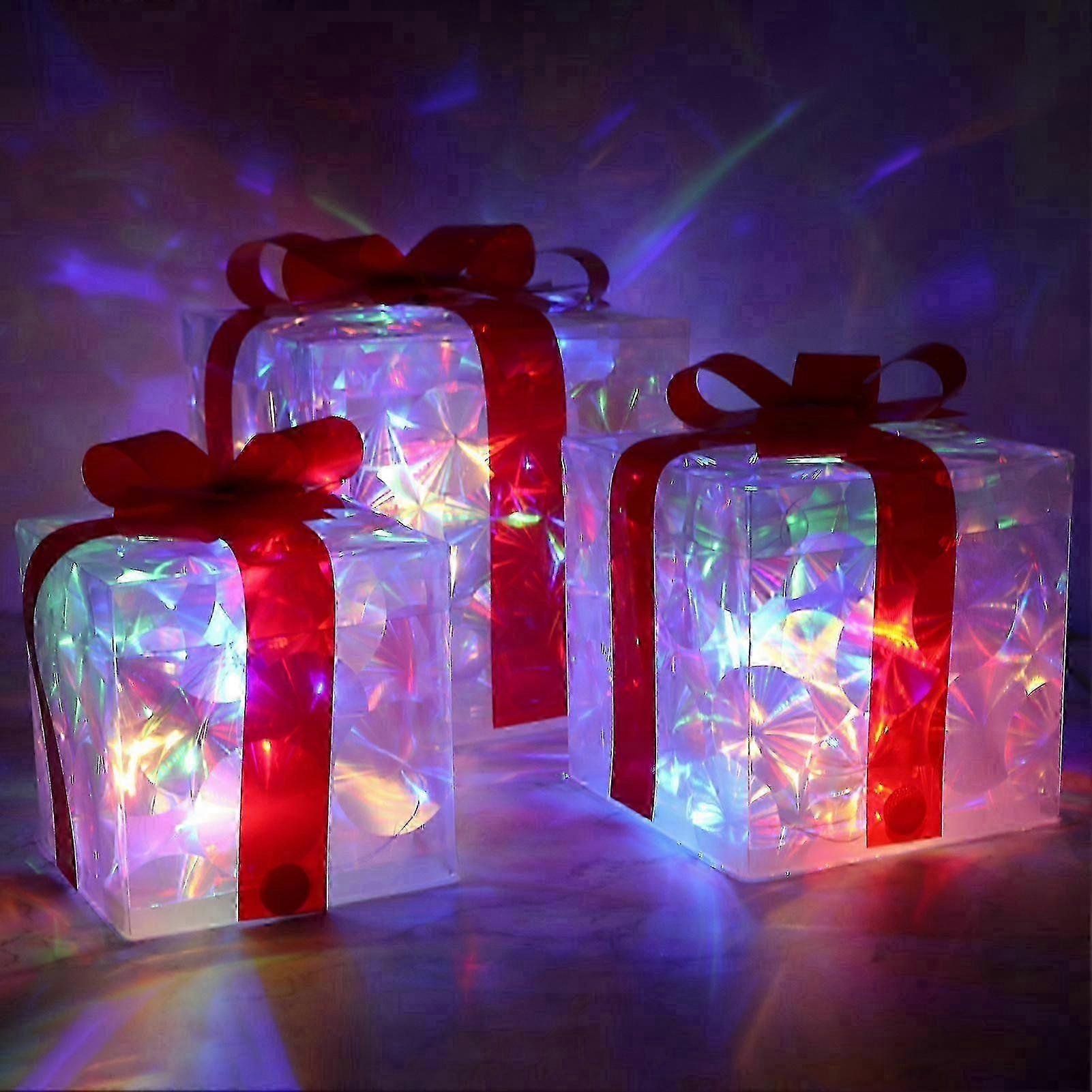 2025 Set of 3 Christmas Lighted Gift Boxes Foldable Batteries Powered Warm Lights