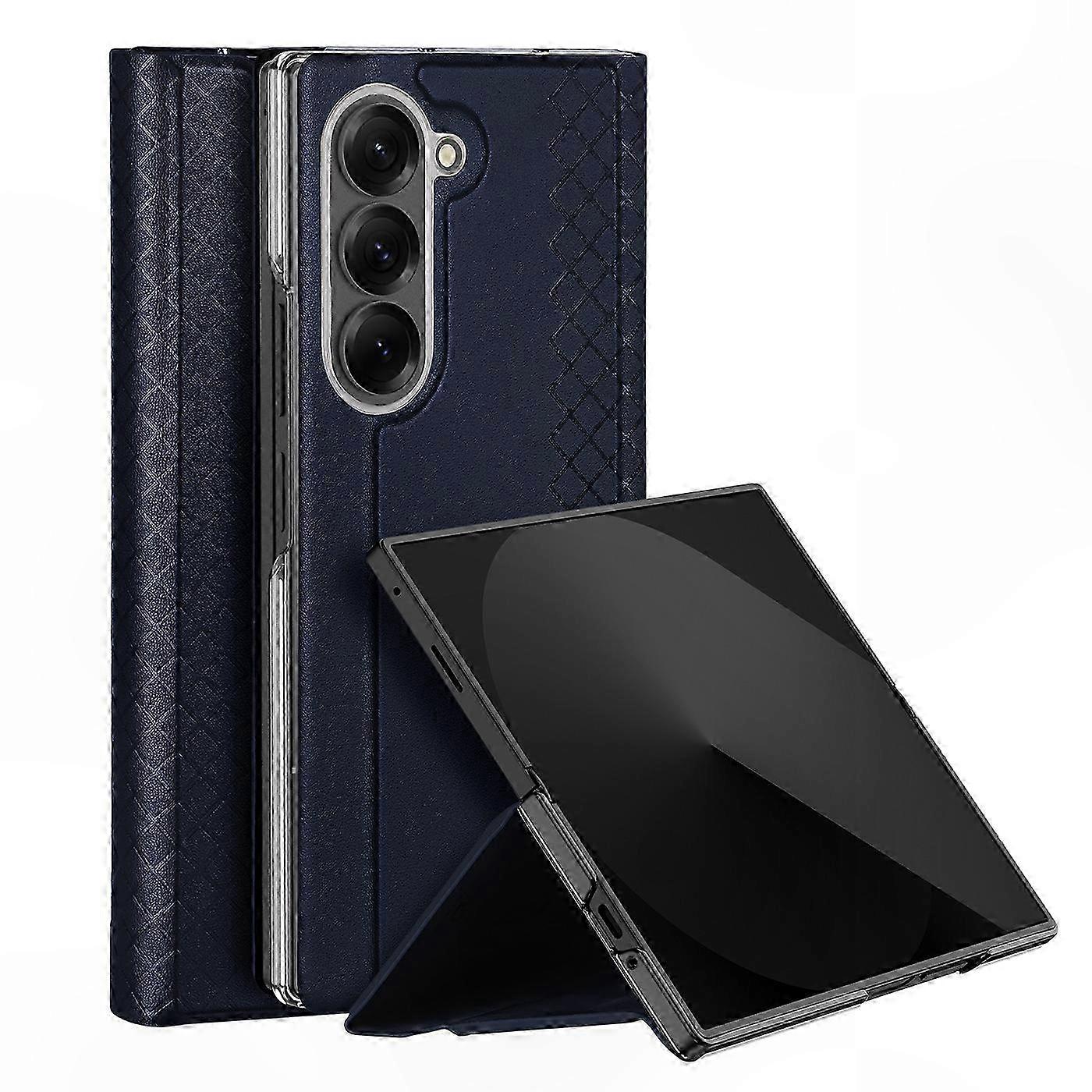 Foldable Smartphone Stand Case with Leather and PC Material, Blue, Compatible with 5G Devices