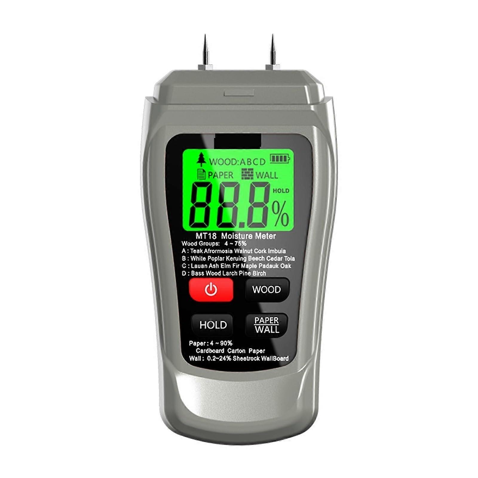 Moisture Meter MT18 Grey Digital Wood Moisture Meter 099.9% TwoPin Timber Damp Detector