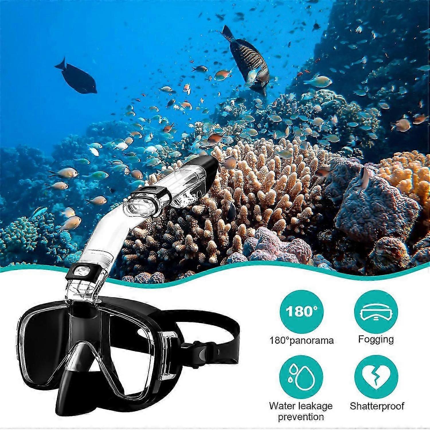 Snorkel Mask Foldable Diving Mask Set with Dry and Camera Mount, Anti-Fog Professional Snorkeling Ge