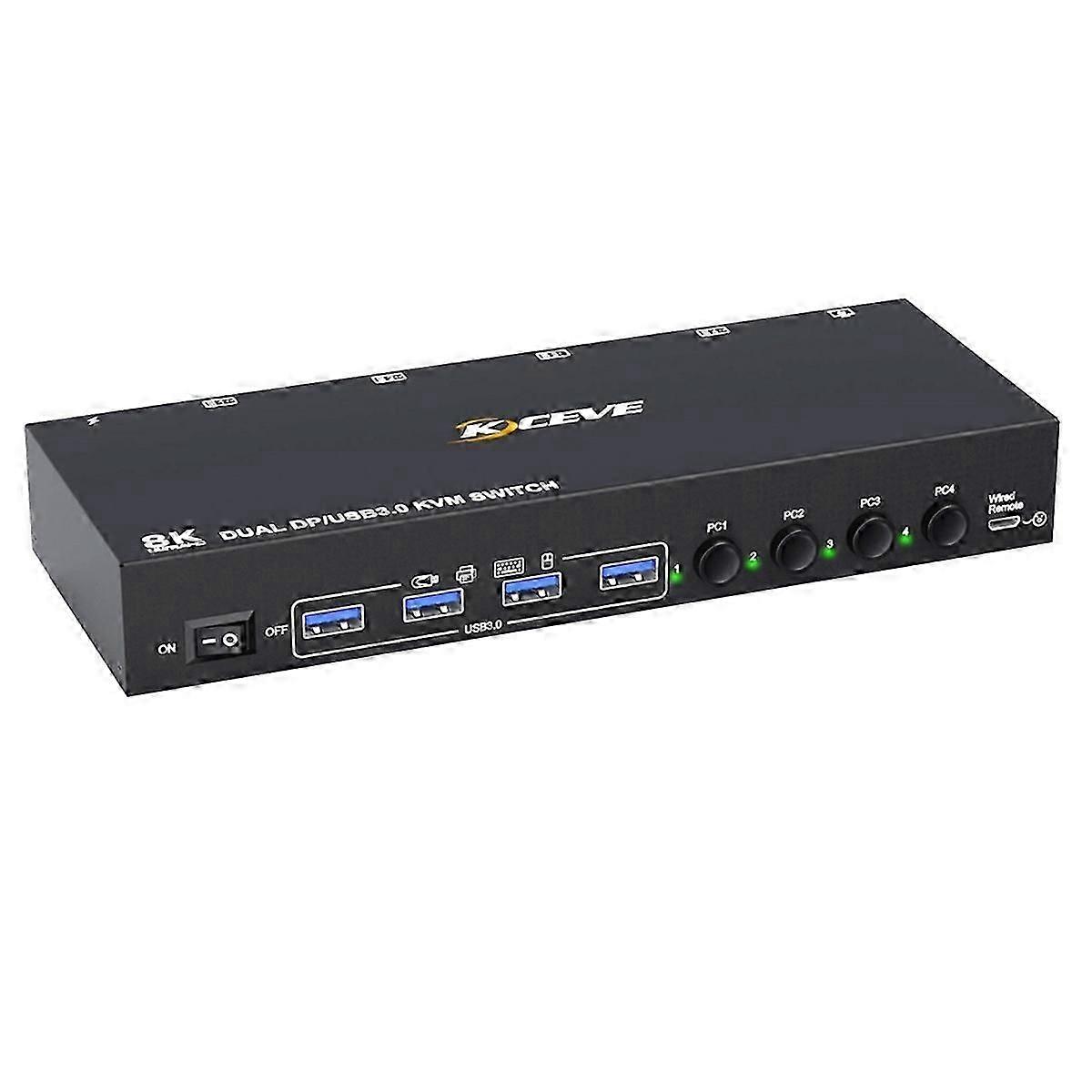 8K DP KVM Switch 2 Monitors 4 Computers 30Hz 4k@144Hz Dual Displayport USB 3.0 Switcher for Keyboa