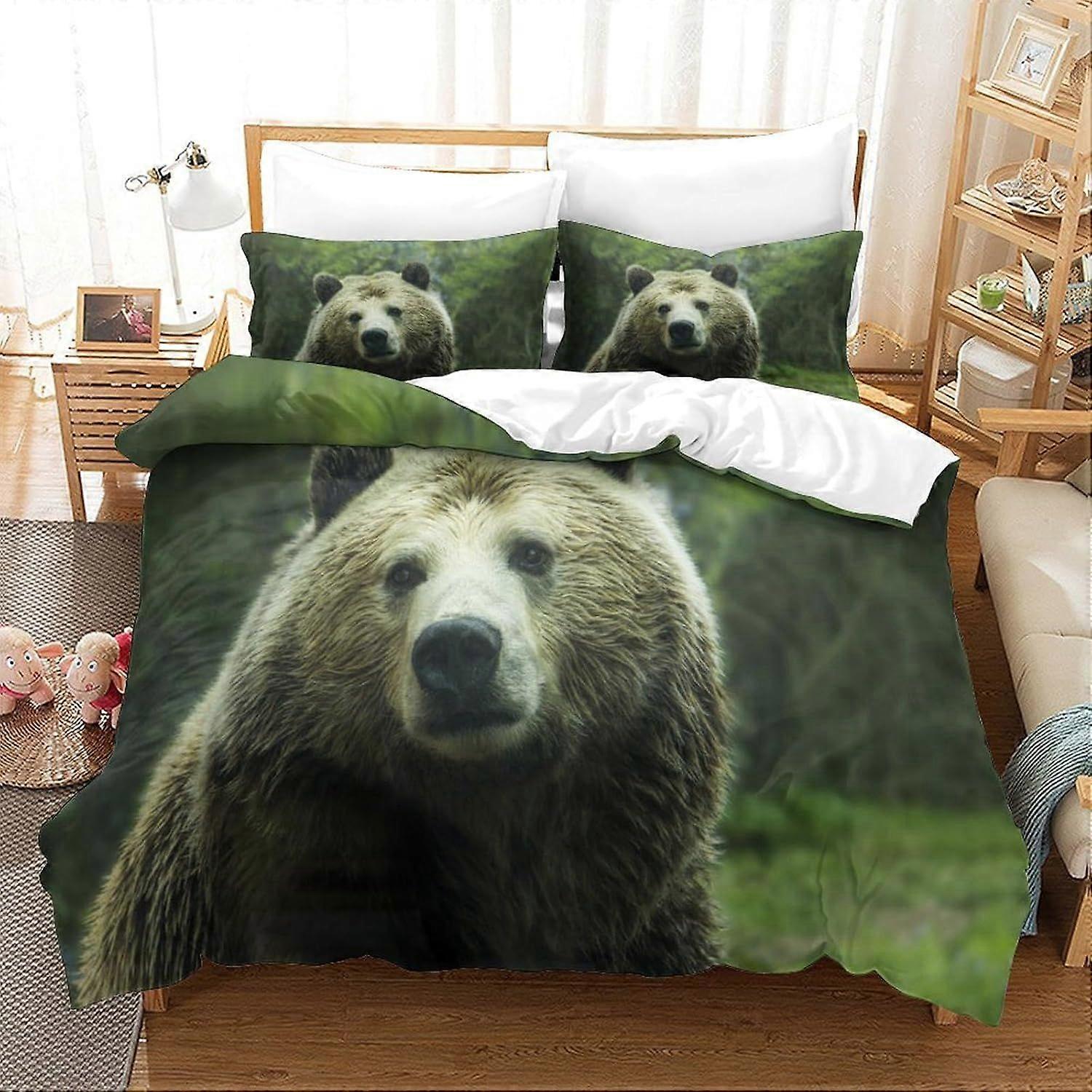 Bedding Grizzly Printed Bedding Set Single Size Duvet Cover Super Soft Breathable Microfiber Quilt Cover with Pillowcase with Zipeer Closure Hypoaller