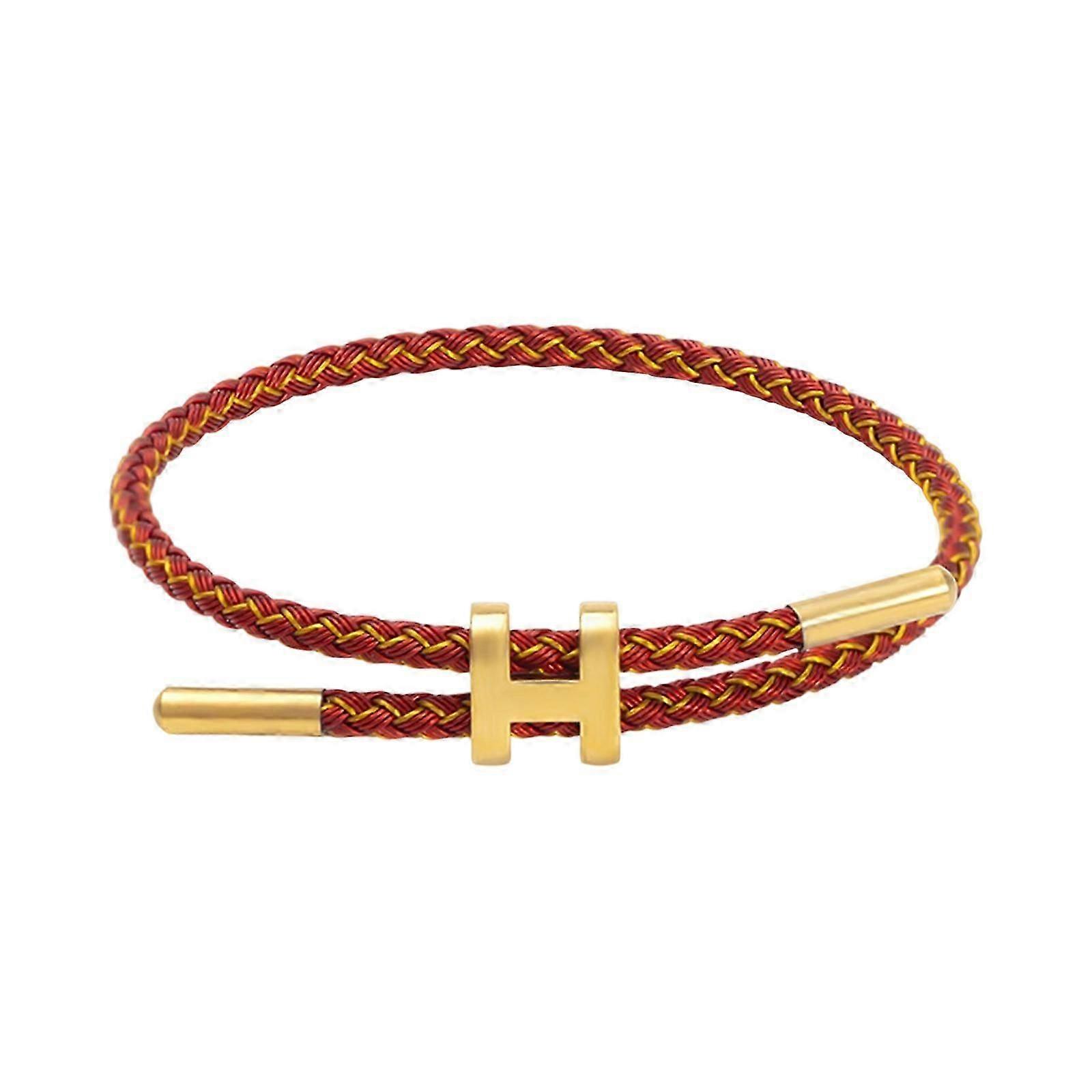 Pulseira feminina elegante com fio de aço inoxidável ajustável e fivela H banhada a ouro 18k, ótima para presentear ouro vermelho