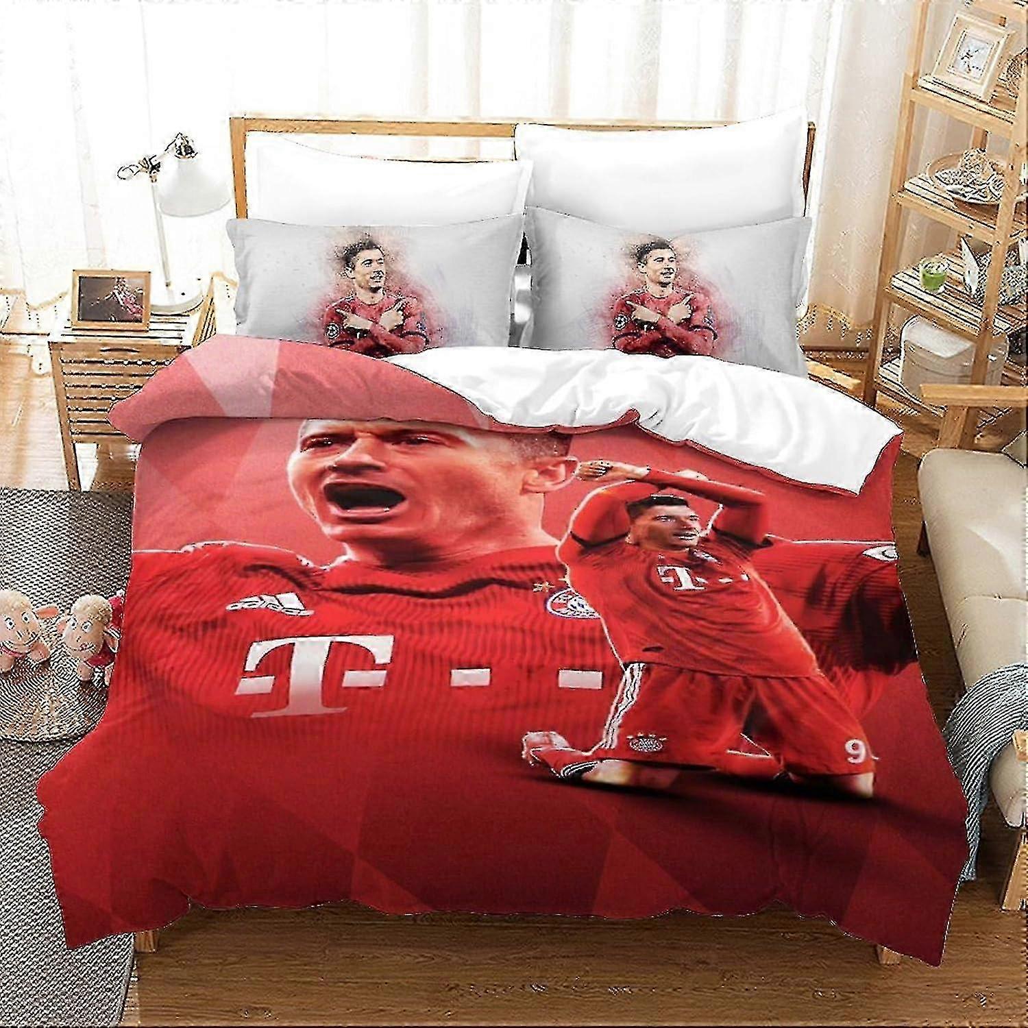 PGtaa 3D Robert Lewandowski Robert Lewandowski Housse de couette Parure de lit Star du football Housse de couette légère avec fermeture éclair pour enfants adolescents A