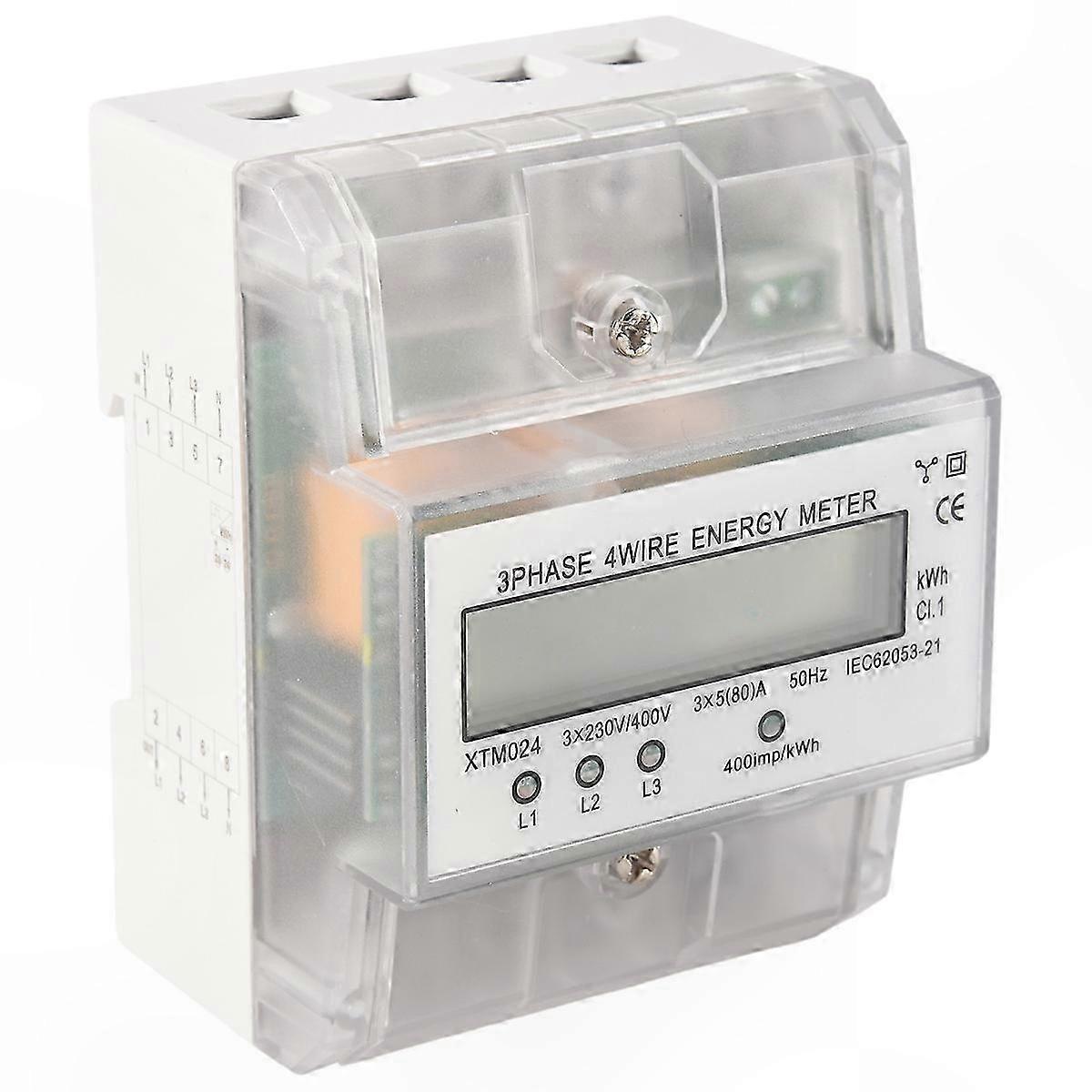 3-Phase 4-Wire kWh Meter 220/380V 5-80A Electric Energy Usage Monitor