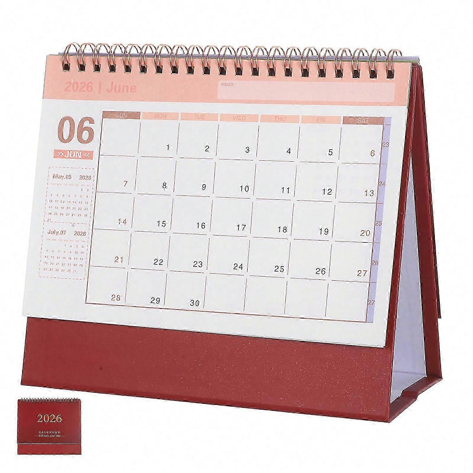 Daily Desktop Calendar 2025-2026 Thick Paper Dark Red 19.00X16.50X8.00CM Date Planning 1Set