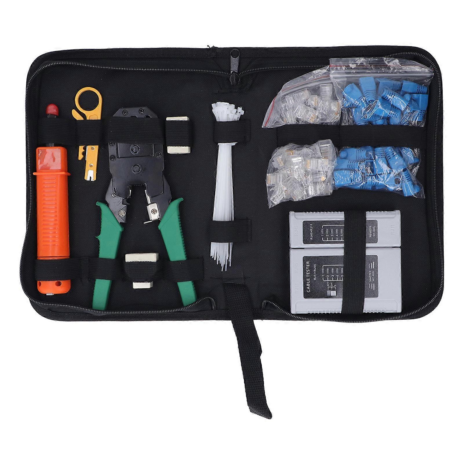 RJ45 network repair tool kit with crimper and cable tester for Cisco, 8P8C connector and coupler set