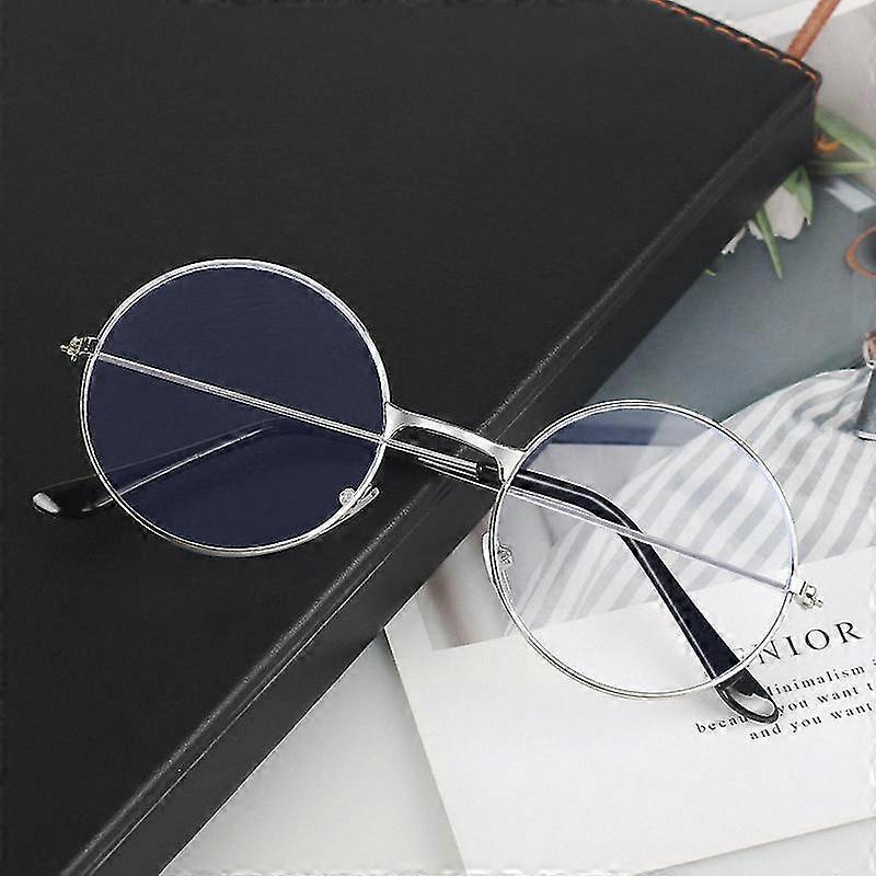 Blue Light Blocking Round Metal Frame Glasses with Clear Lens for Reading and Eye Protection in College Style