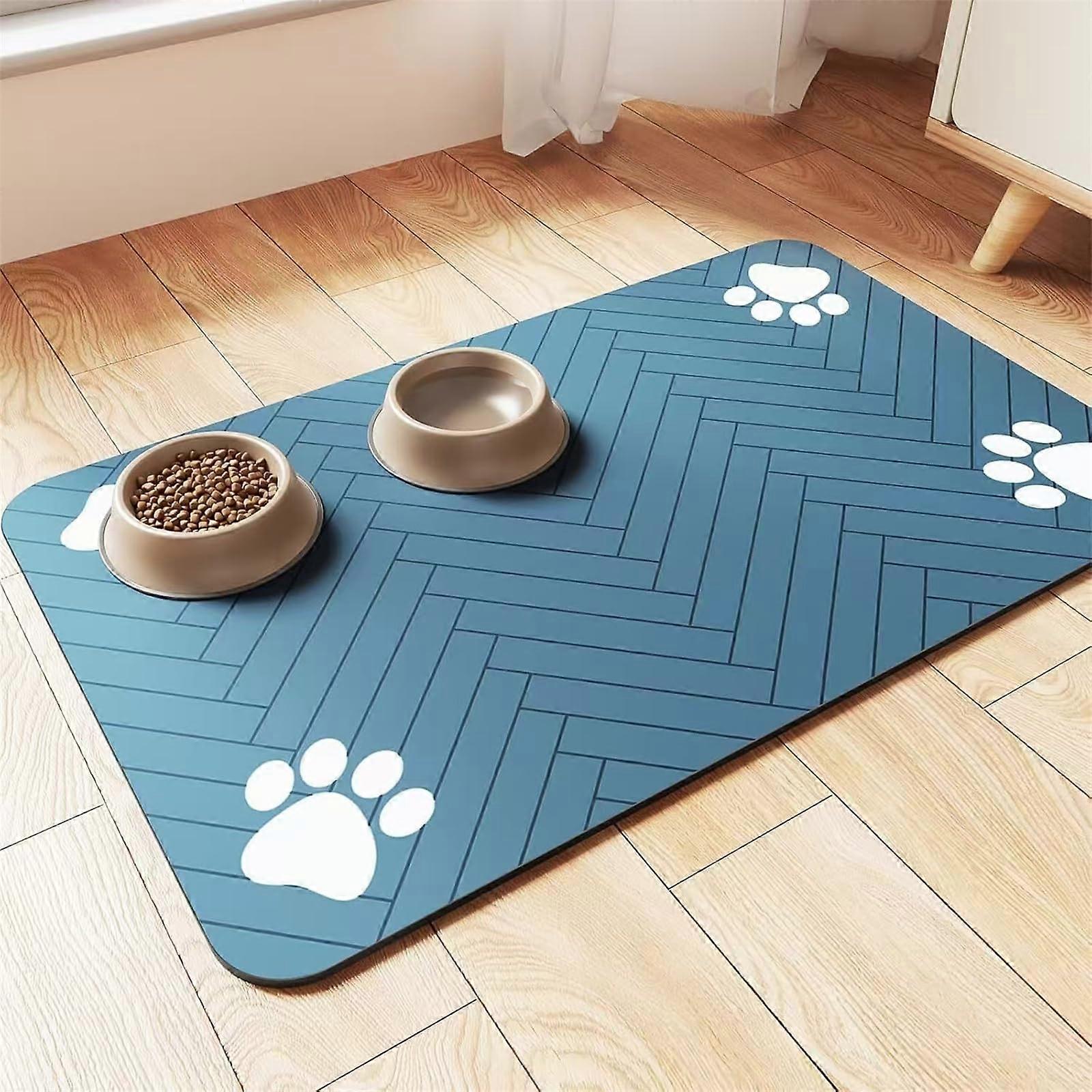 Arrow Pattern Pet Food Mat Absorbent NonSlip Quick Dry Slow Feeder For Food Bowls And Water Bowls 50x60cm Blue