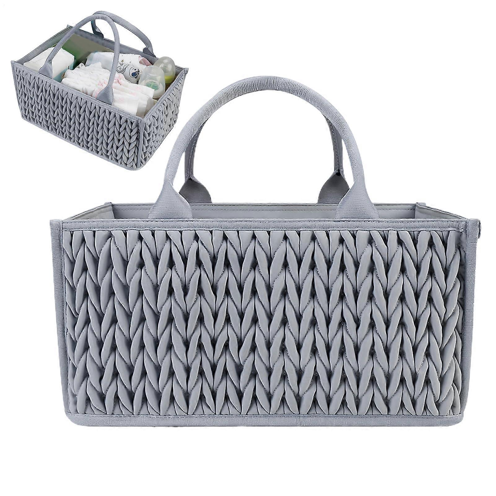 Baby Nappy Storage Basket - GJ01917 Nursery Organiser Caddy with Handle for Nappies, Wipes, Lotions, and Toys